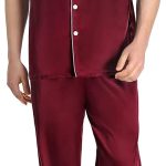 SWOMOG Men's Silk Satin Pajama Set Short Sleeve Classic Sleepwear Button Down Loungewear with Long Pants